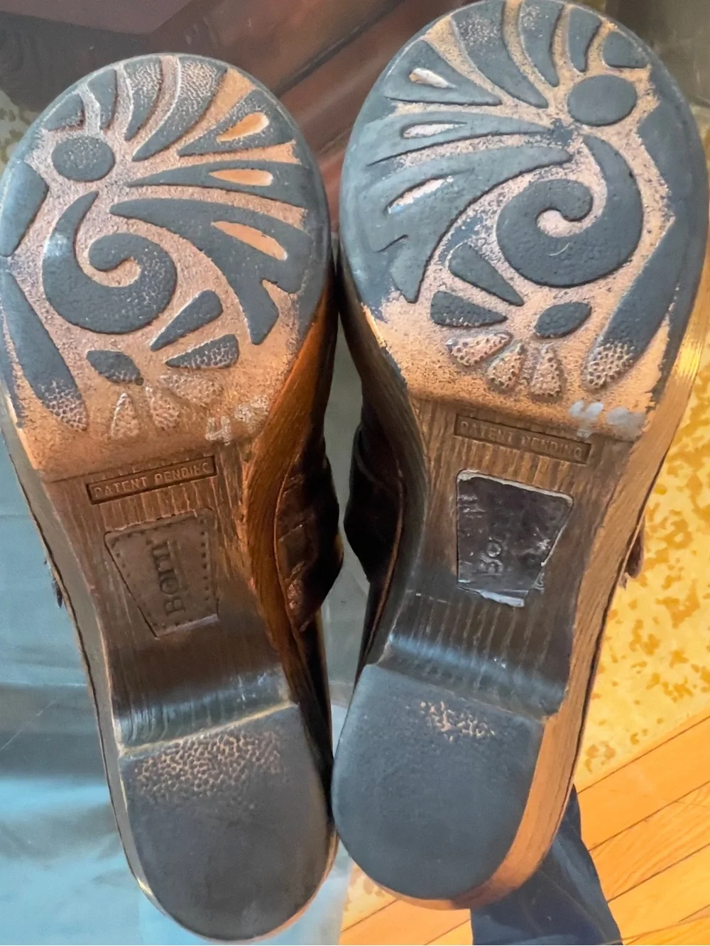 Metallic Grey Born Leather Platform Clogs